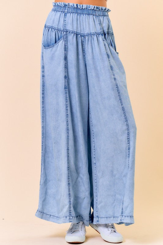 Comfort Tencel Denim Volume Wide-leg Pant W/ Slant Pockets