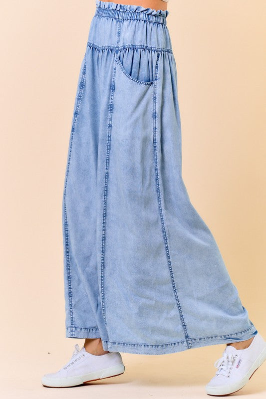 Comfort Tencel Denim Volume Wide-leg Pant W/ Slant Pockets