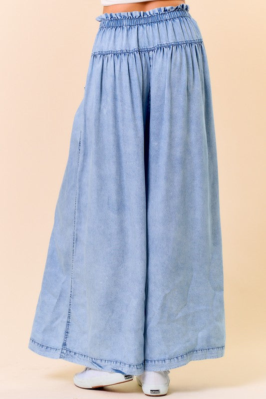 Comfort Tencel Denim Volume Wide-leg Pant W/ Slant Pockets
