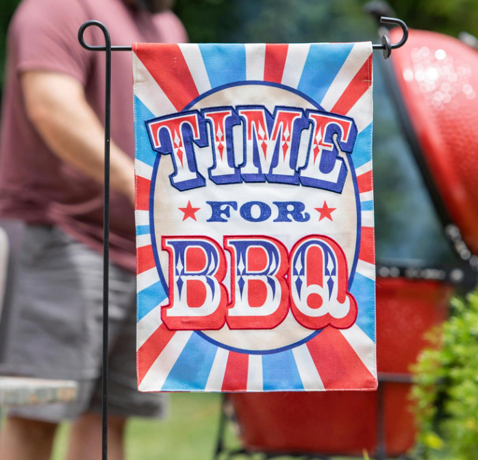Time for BBQ Burlap Flag