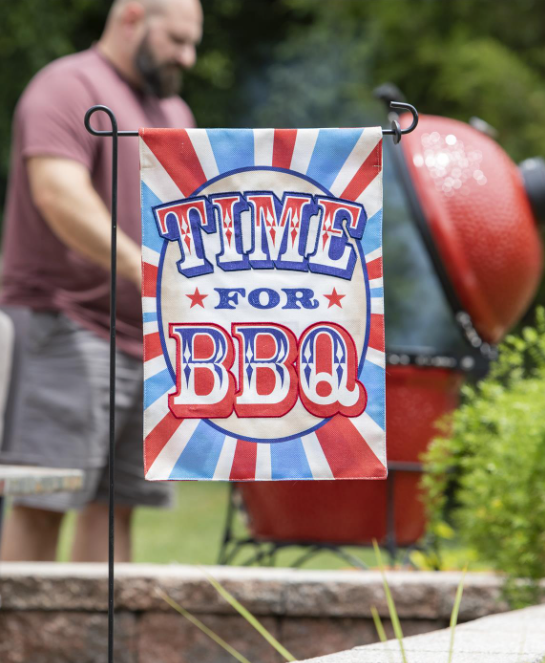 Time for BBQ Burlap Flag
