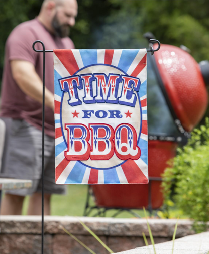 Time for BBQ Burlap Flag