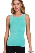 ZENANA 2 WAY NECKLINE WASHED RIBBED SEAMLESS TANK TOP