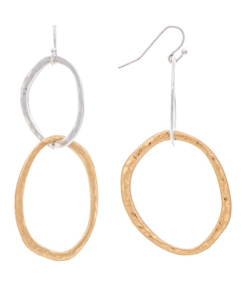 Two Tone Linked Circles Drop Earring