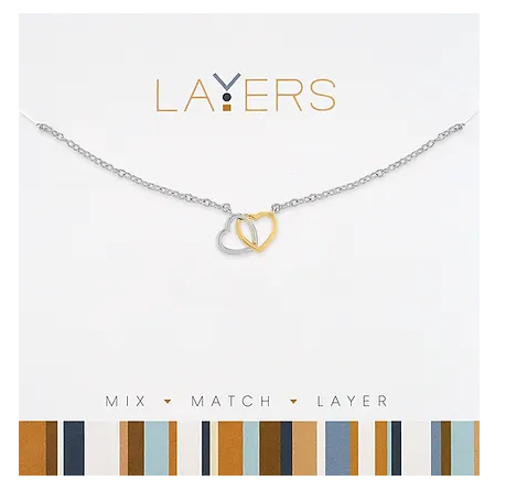Silver Two-Tone Double Heart Layers Necklace Lay-597S