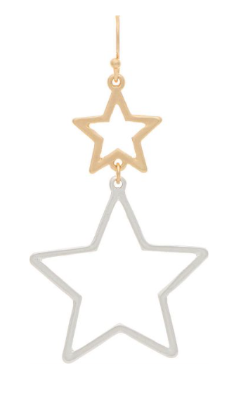 Two Tone Double Star Drop Earring