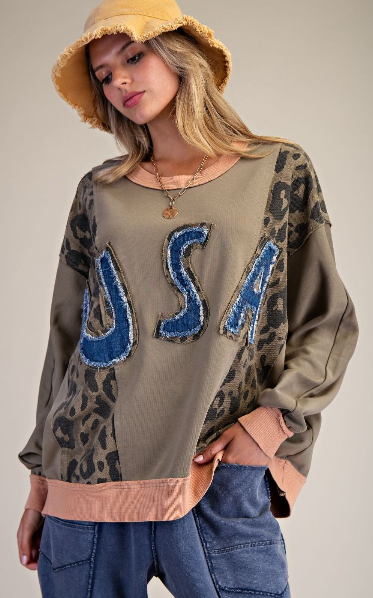USA PATCH FRONT ANIMAL MIX WASHED PULLOVER