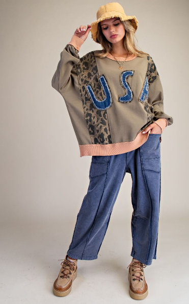 USA PATCH FRONT ANIMAL MIX WASHED PULLOVER