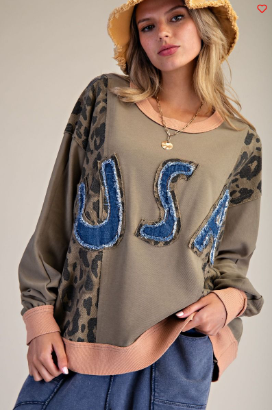 USA PATCH FRONT ANIMAL MIX WASHED PULLOVER