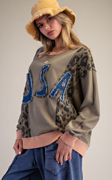 USA PATCH FRONT ANIMAL MIX WASHED PULLOVER