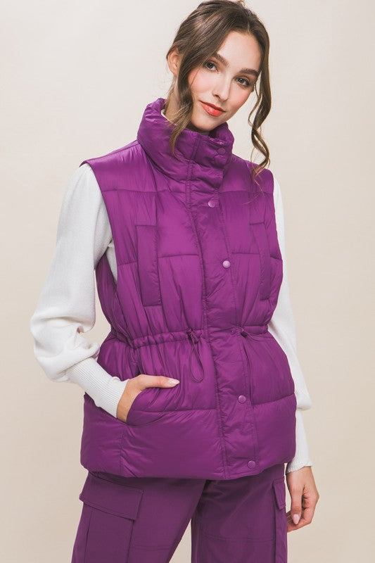 Zip Up Button Puffer Vest with Waist Toggles !