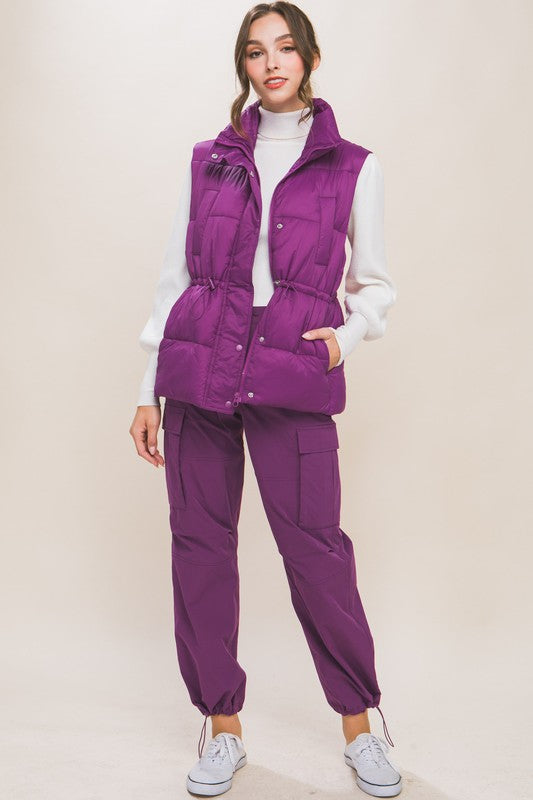 Zip Up Button Puffer Vest with Waist Toggles !