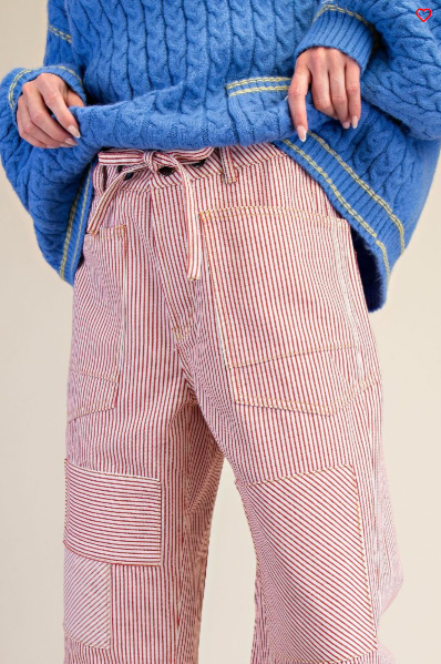 STRIPED WASHED TWILL LOW SLUNG JEANS