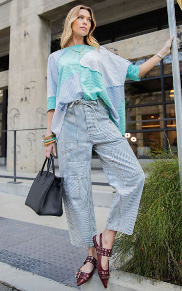 STRIPED WASHED TWILL LOW SLUNG JEANS