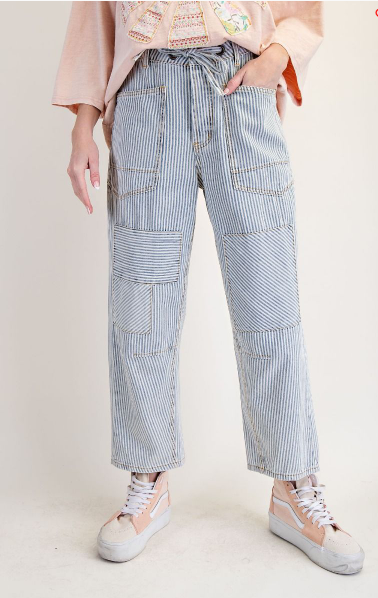 STRIPED WASHED TWILL LOW SLUNG JEANS