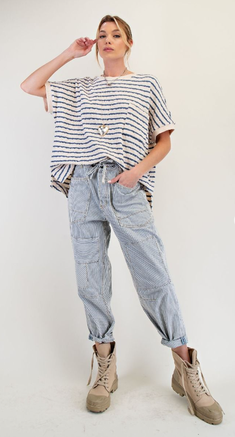STRIPED WASHED TWILL LOW SLUNG JEANS