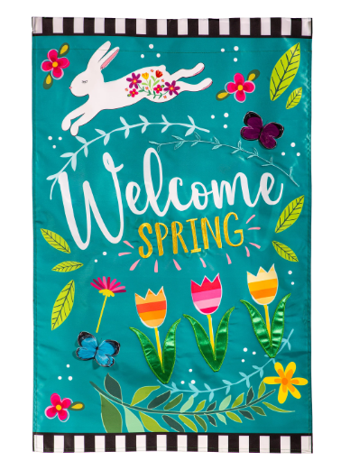 Welcome Spring Bunny Applique Flag