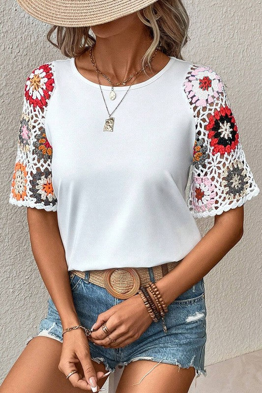 Missy Floral Crochet Short Sleeve Top