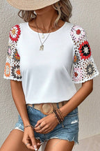 Missy Floral Crochet Short Sleeve Top