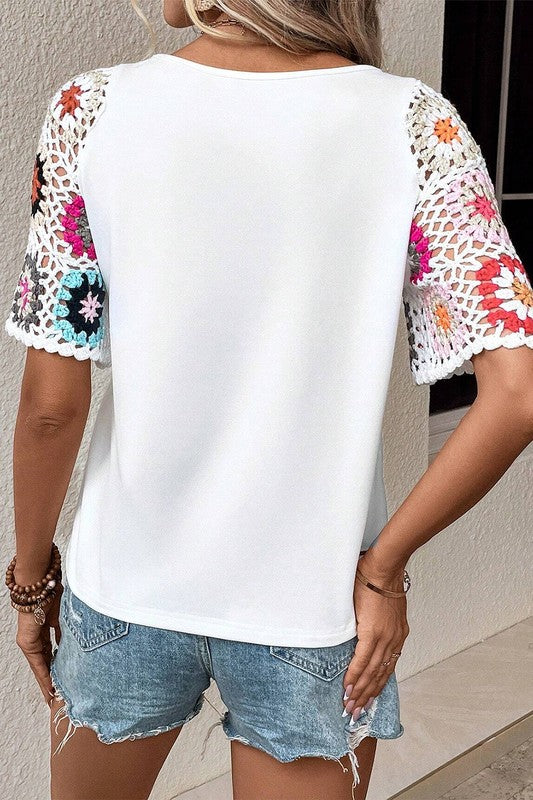 Missy Floral Crochet Short Sleeve Top