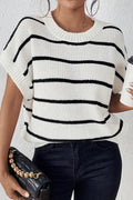 White Stripe Striped Batwing Sleeve Sweater