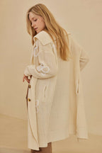 Hannah Wide Collared Cardigan With Floral Overstitch