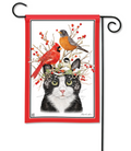 Winter Cat and Birds Garden Flag