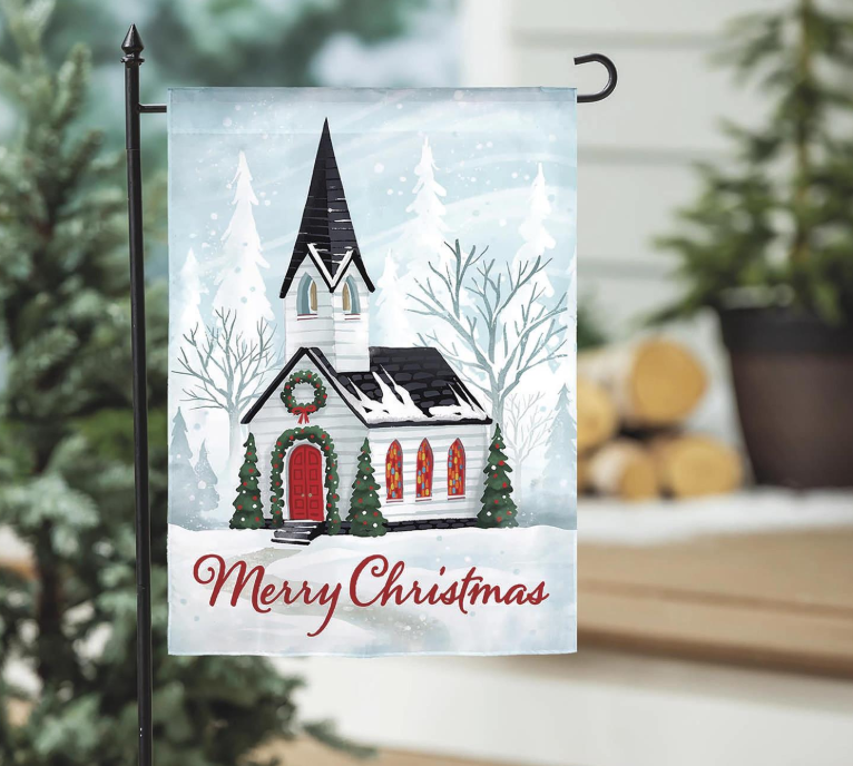 Winter Church Applique Garden Flag