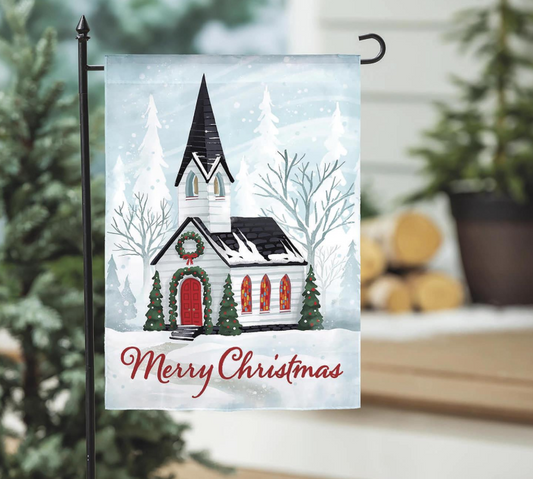Winter Church Applique Garden Flag
