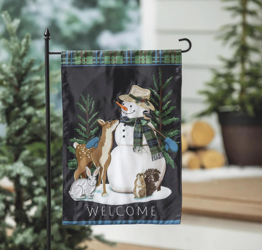 Woodland Snowman and Friends Applique Flag