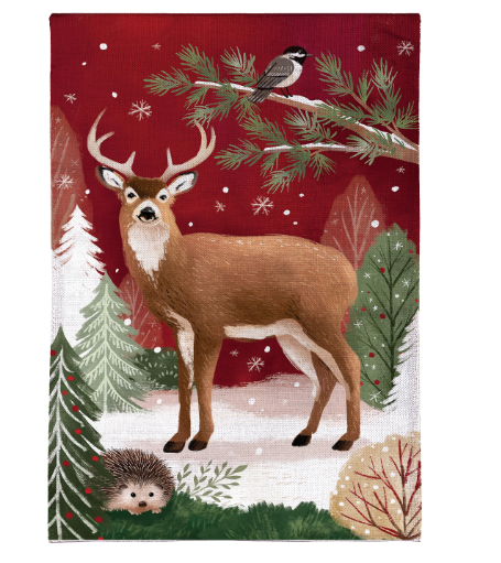 Woodland Storybook Reindeer Burlap Flag
