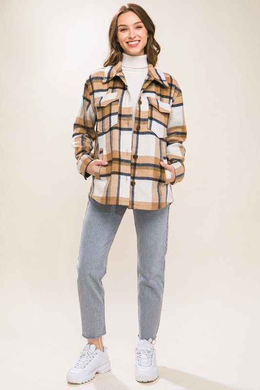 Wool Blend Plaid Button Up Shacket !