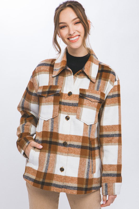 Wool Blend Plaid Button Up Shacket !