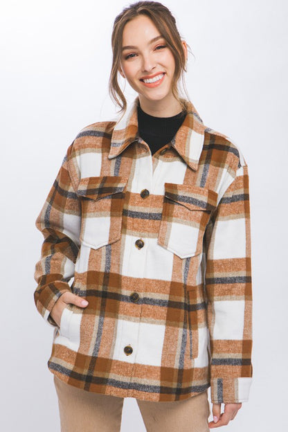 Wool Blend Plaid Button Up Shacket !