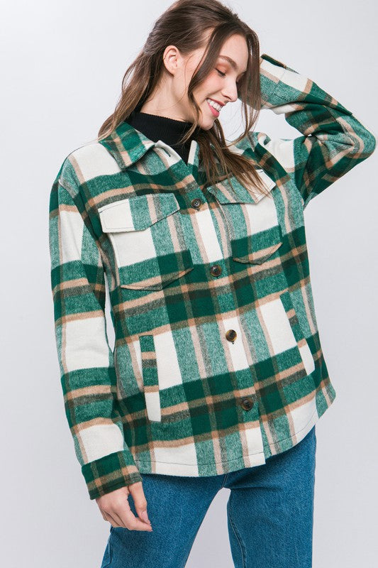 Wool Blend Plaid Button Up Shacket !