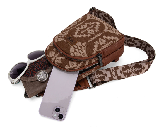 WG2212-226 Wrangler Southwestern Print Small Canvas Sling Bag/Crossbody/Chest Bag