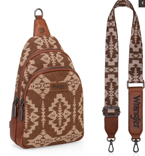 WG2212-226 Wrangler Southwestern Print Small Canvas Sling Bag/Crossbody/Chest Bag