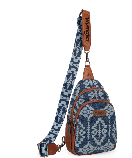 WG2212-226 Wrangler Southwestern Print Small Canvas Sling Bag/Crossbody/Chest Bag