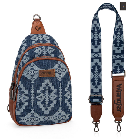 WG2212-226 Wrangler Southwestern Print Small Canvas Sling Bag/Crossbody/Chest Bag