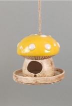 Mushroom Birdfeeder  PORCELAIN BIRD HOUSE AND BIRD FEEDER 5- 1/8D X 5H