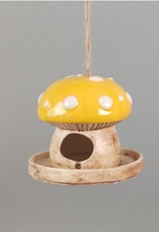 Mushroom Birdfeeder  PORCELAIN BIRD HOUSE AND BIRD FEEDER 5- 1/8D X 5H