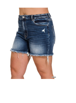 Zenana Plus Raw Frayed Hem Ripped Denim Shorts