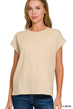 Zenana Round Neck Folded Short Sleeve T-shirt