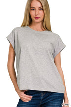 Zenana Round Neck Folded Short Sleeve T-shirt