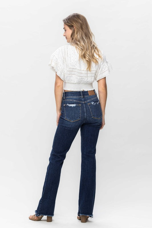High Waist Vintage Frayed Hem Bootcut