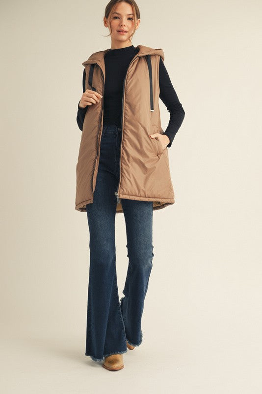 Zip Up Puff Hoodie Vest