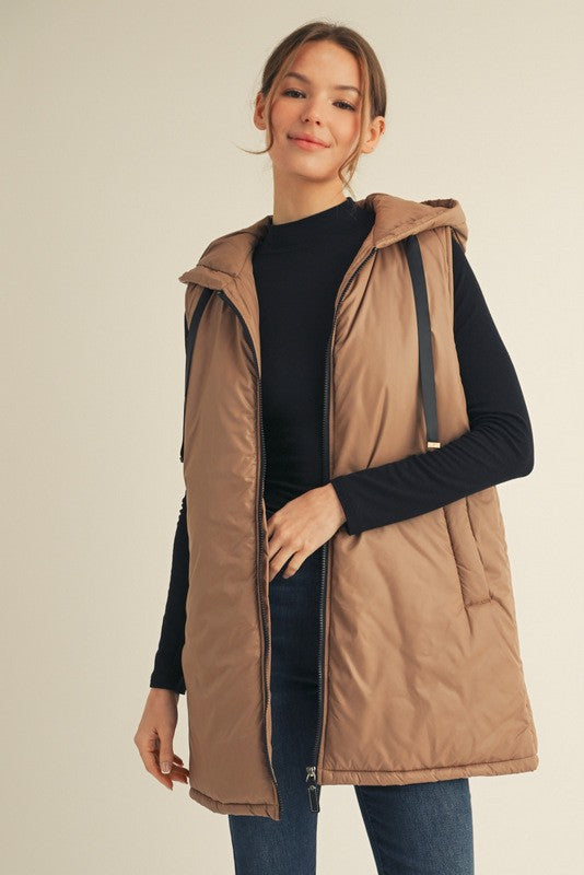 Zip Up Puff Hoodie Vest