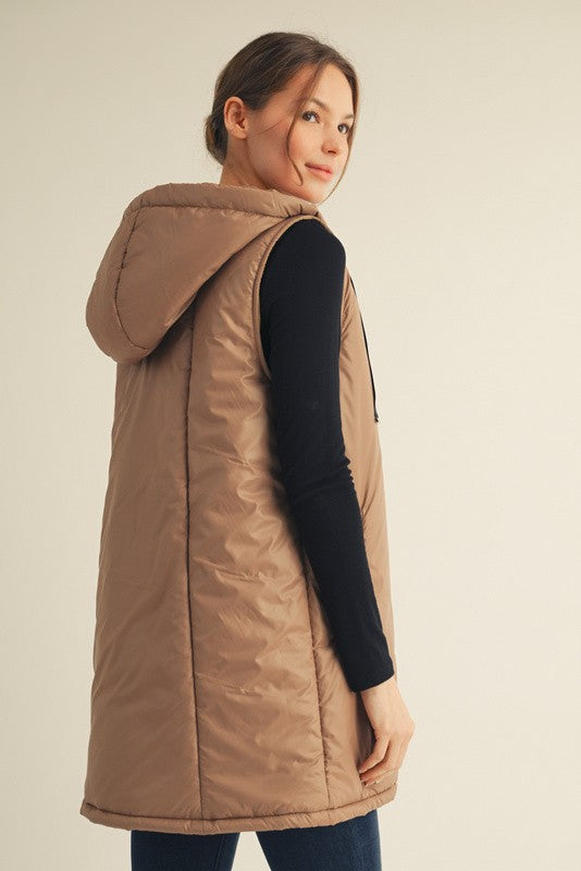 Zip Up Puff Hoodie Vest