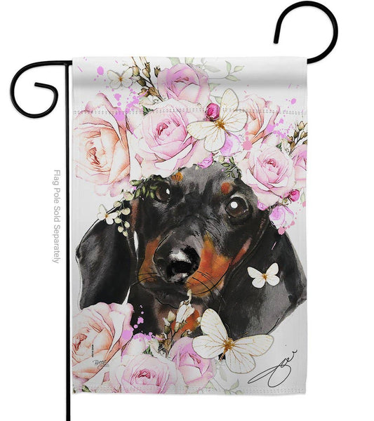 Two Group Flag Co - Dachshund Floral Animals Dog Decor Flag