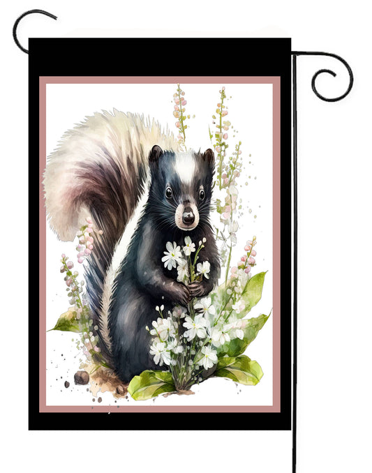 Skunk in Flowers Garden Flag G2590